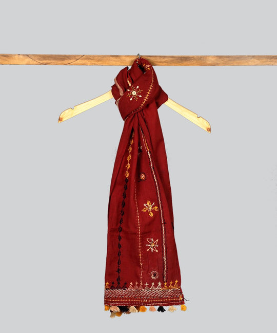 Maroon Lambani Hand Embroidery Cotton Stole