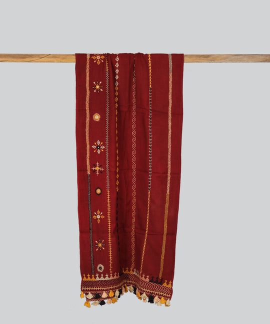 Maroon Lambani Hand Embroidery Cotton Stole