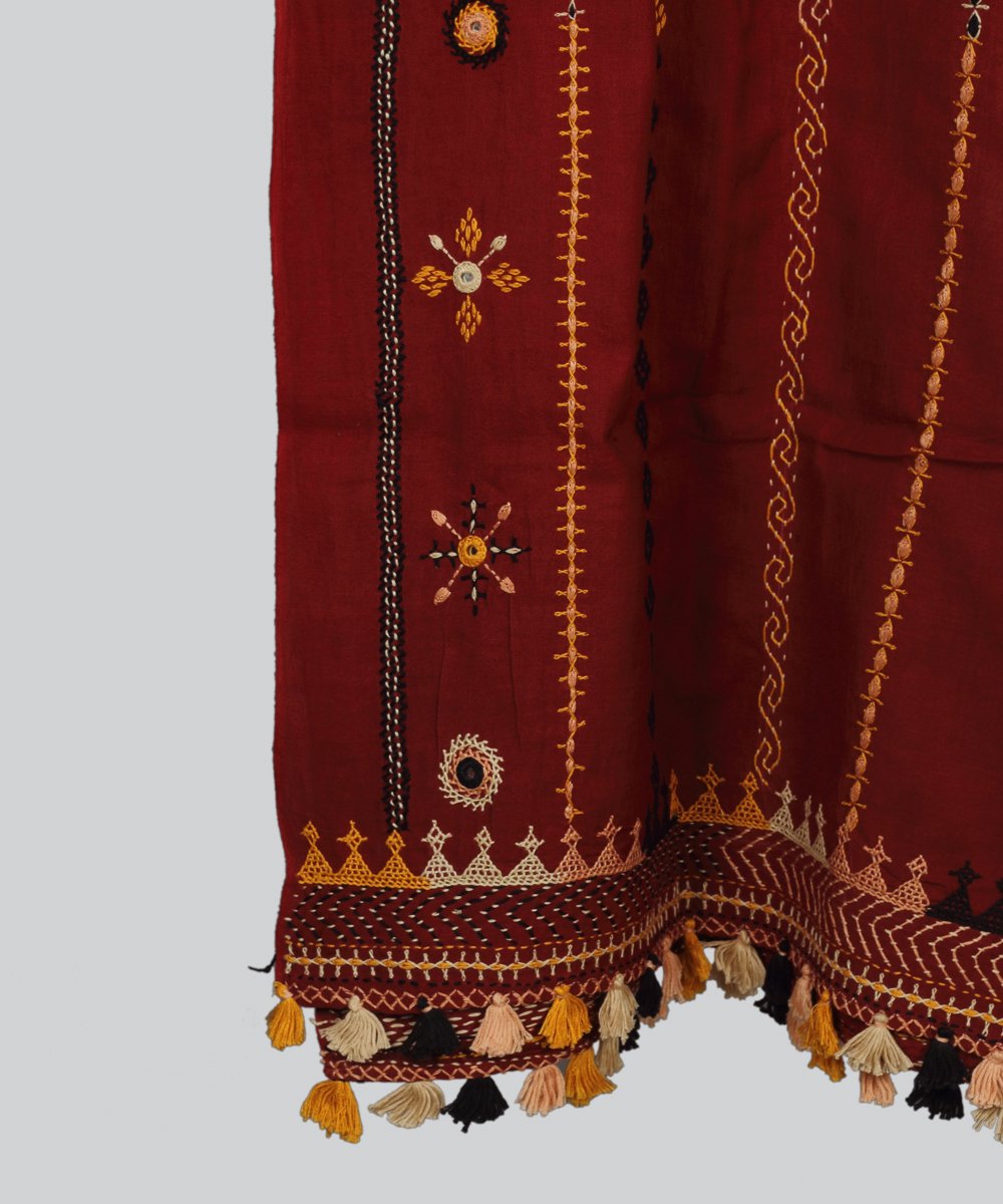 Maroon Lambani Hand Embroidery Cotton Stole