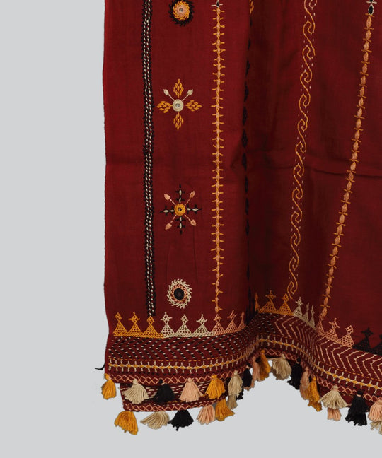 Maroon Lambani Hand Embroidery Cotton Stole