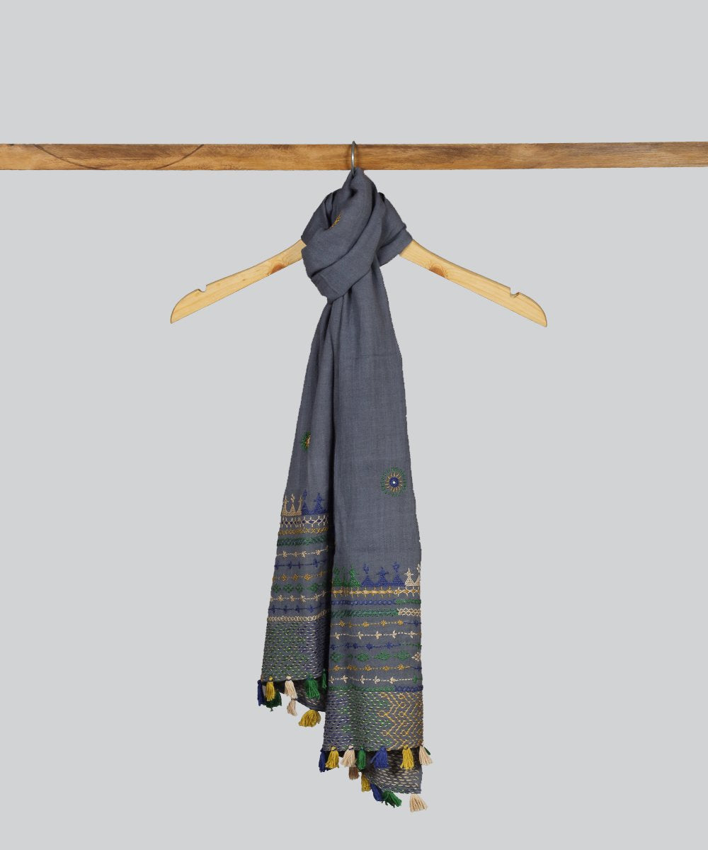 Grey Lambani Hand Embroidery Cotton Stole