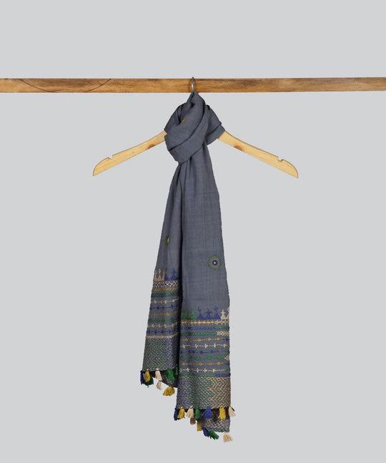 Grey Lambani Hand Embroidery Cotton Stole