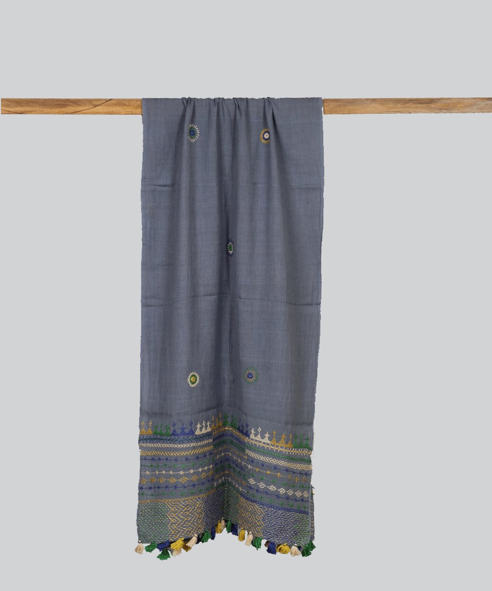 Grey Lambani Hand Embroidery Cotton Stole