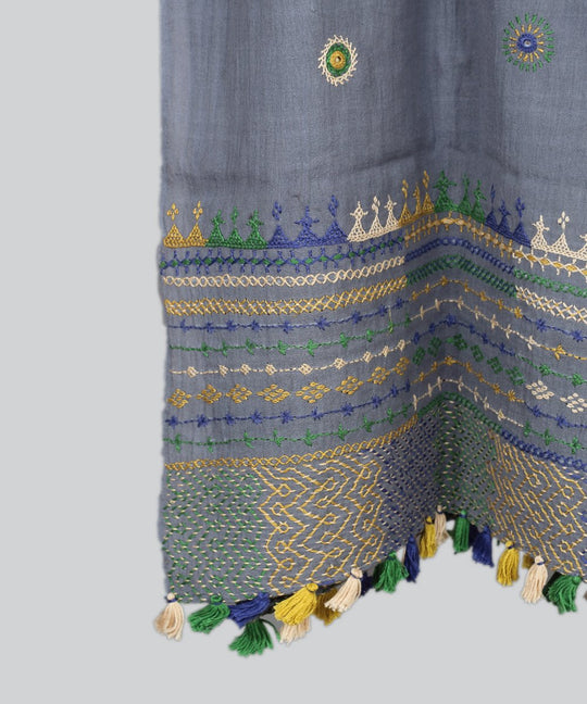 Grey Lambani Hand Embroidery Cotton Stole