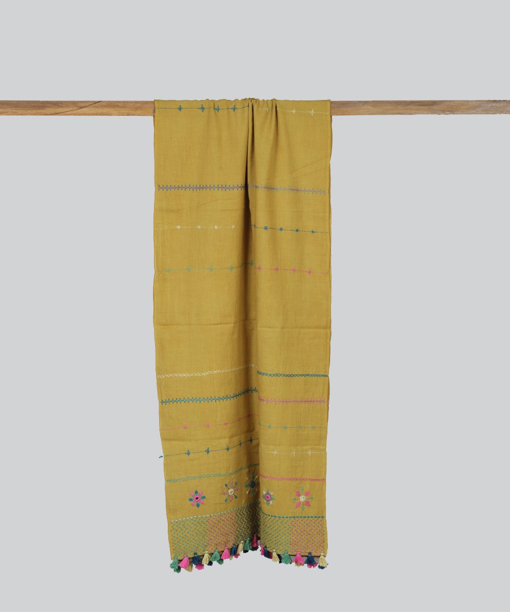 Mustard lambani hand embroidery cotton stole