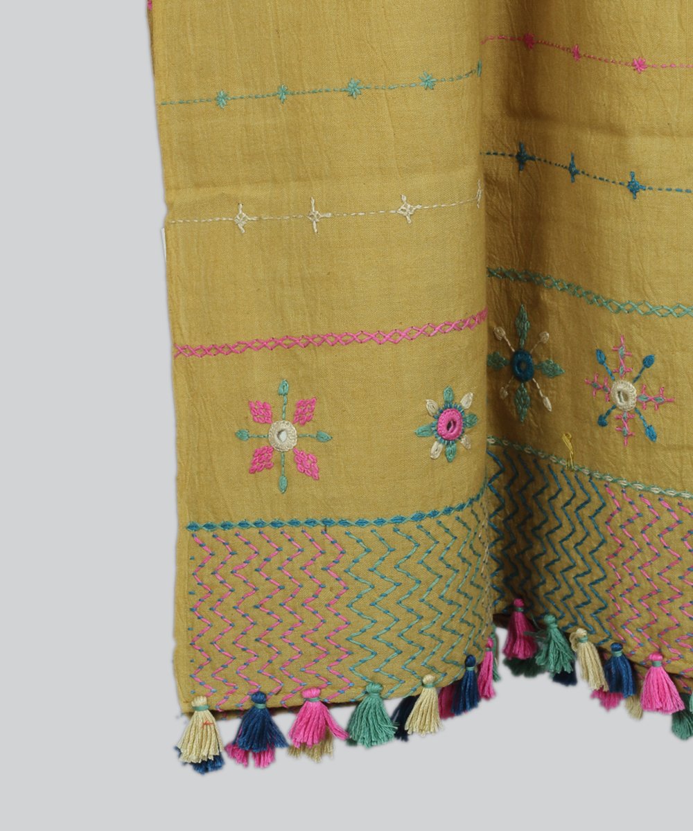 Mustard lambani hand embroidery cotton stole