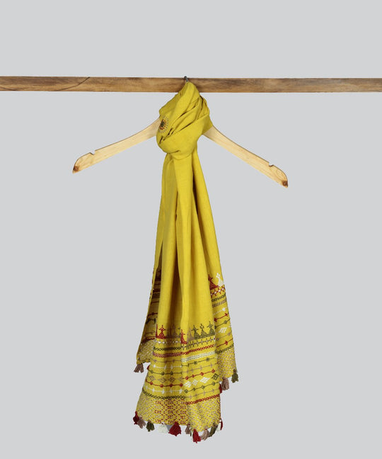 Lime lambani hand embroidery cotton stole