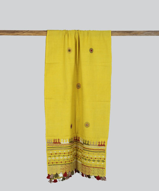Lime lambani hand embroidery cotton stole