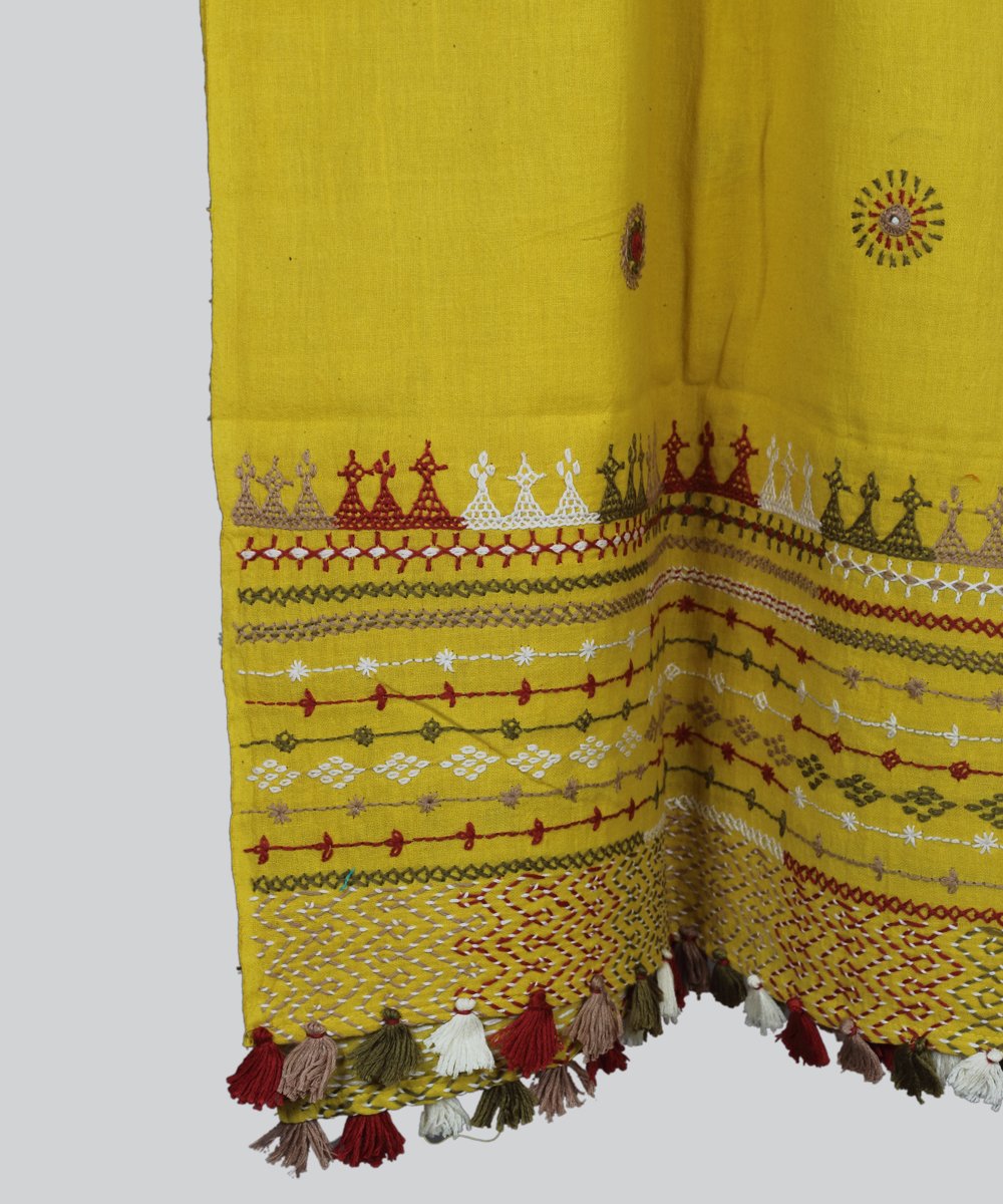 Lime lambani hand embroidery cotton stole