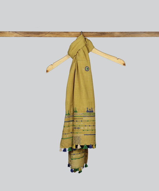 Lambani hand embroidery cotton mustard stole