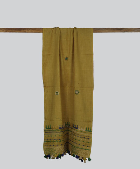 Lambani hand embroidery cotton mustard stole