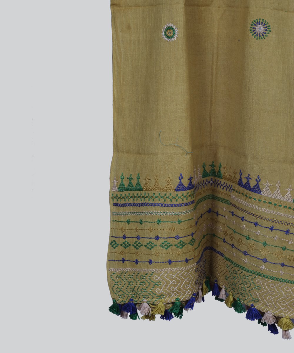 Lambani hand embroidery cotton mustard stole