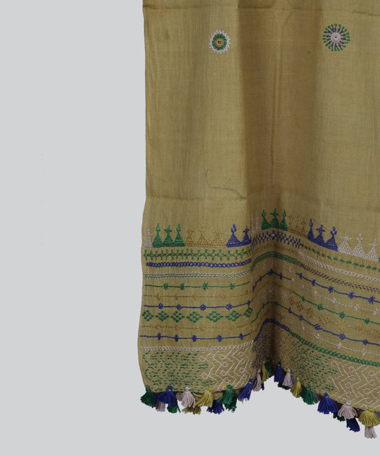 Lambani hand embroidery cotton mustard stole
