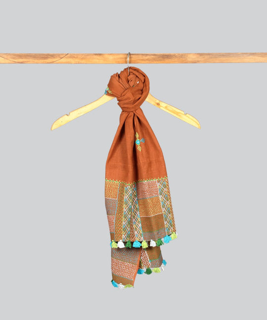 Brown Lambani Hand Embroidery Cotton Stole