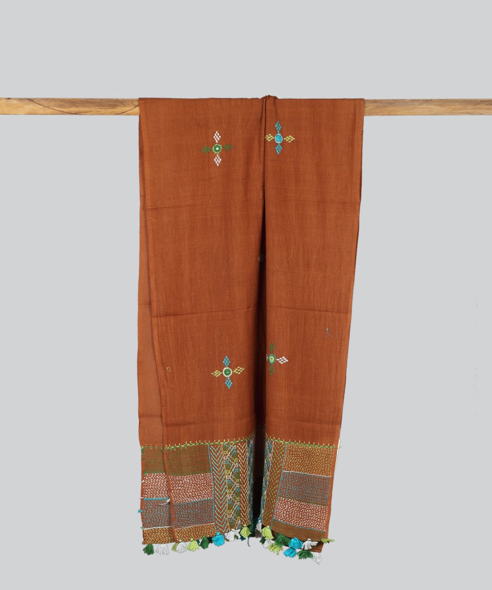 Brown Lambani Hand Embroidery Cotton Stole