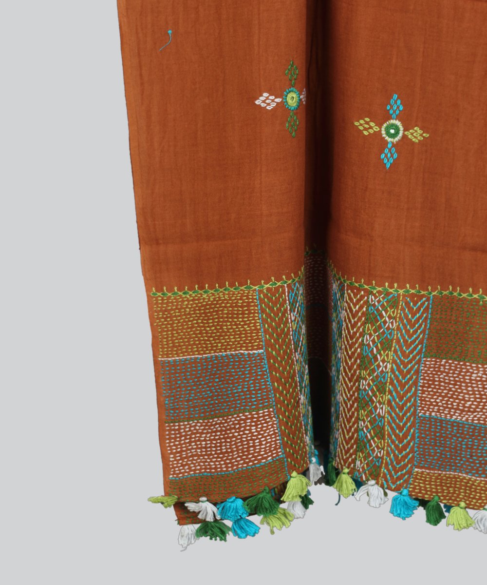 Brown Lambani Hand Embroidery Cotton Stole