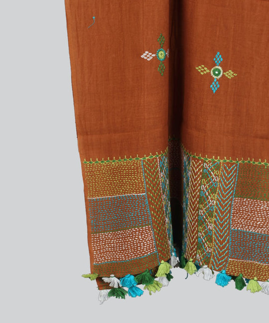 Brown Lambani Hand Embroidery Cotton Stole