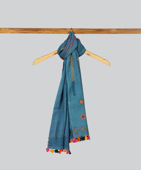 Blue Lambani Hand Embroidery Cotton Stole