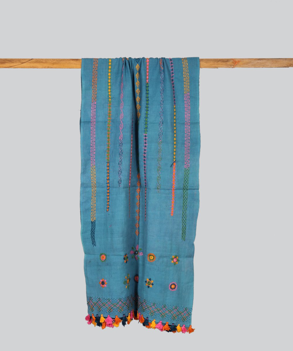Blue Lambani Hand Embroidery Cotton Stole