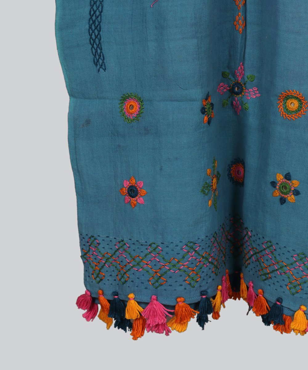 Blue Lambani Hand Embroidery Cotton Stole