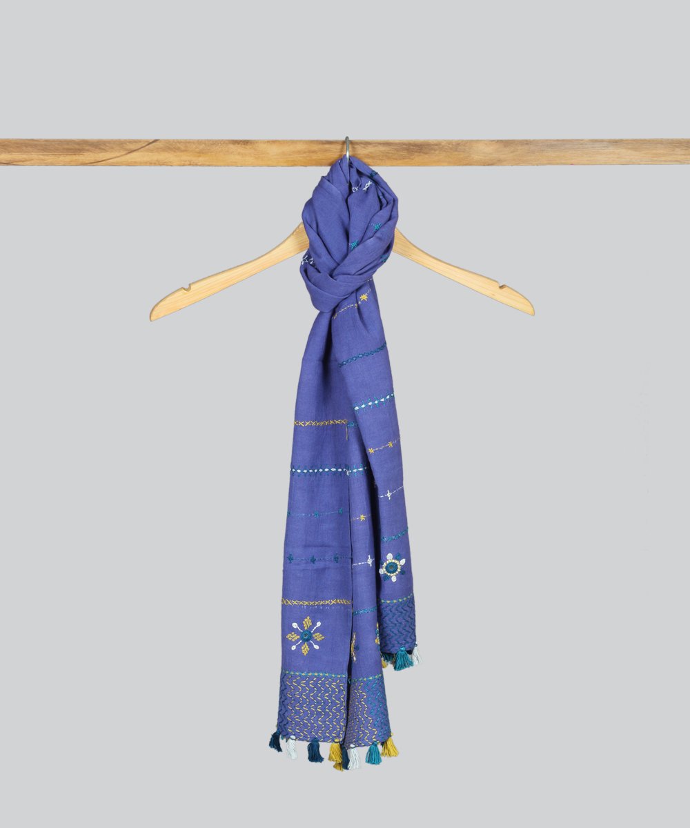 Lambani Hand Embroidery Cotton Lavender Stole