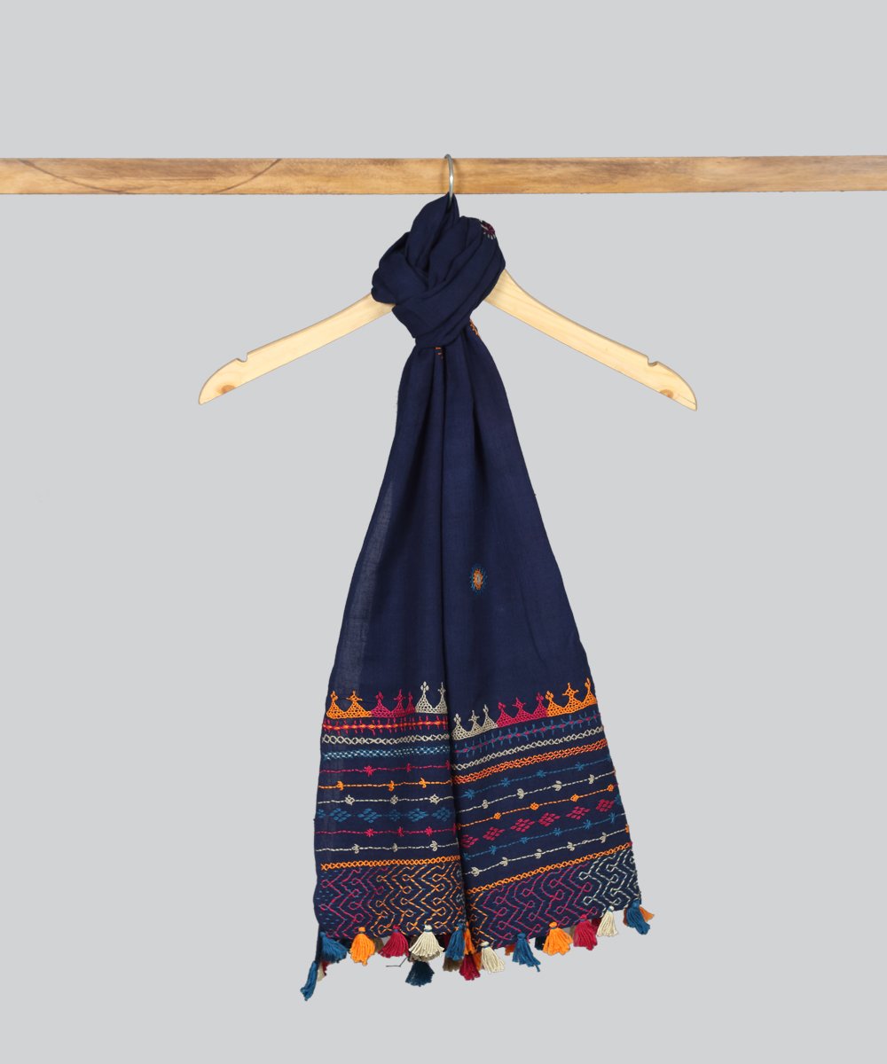 Navy blue lambani hand embroidery stole