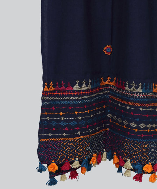Navy blue lambani hand embroidery stole