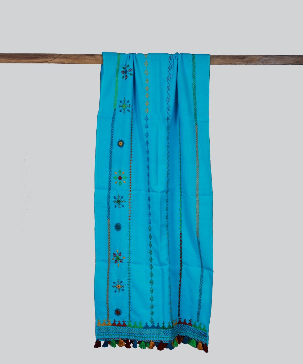 Sky Blue Lambani Hand Embroidery Cotton Stole