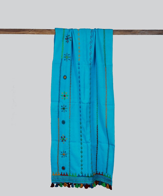 Sky Blue Lambani Hand Embroidery Cotton Stole