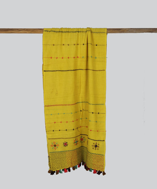 Yellow lambani hand embroidery cotton stole