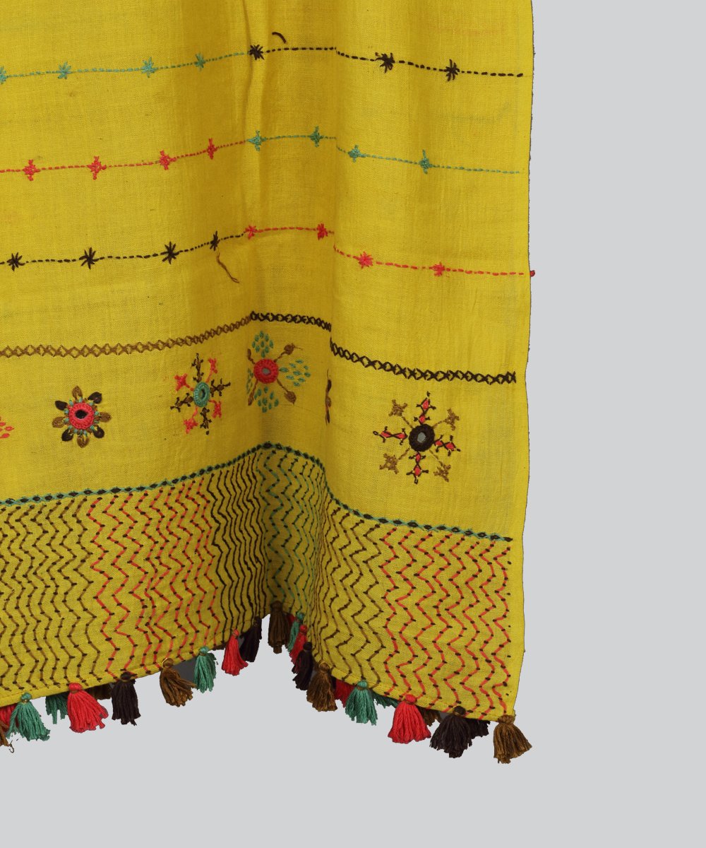 Yellow lambani hand embroidery cotton stole