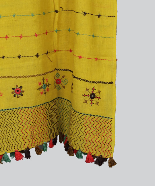 Yellow lambani hand embroidery cotton stole