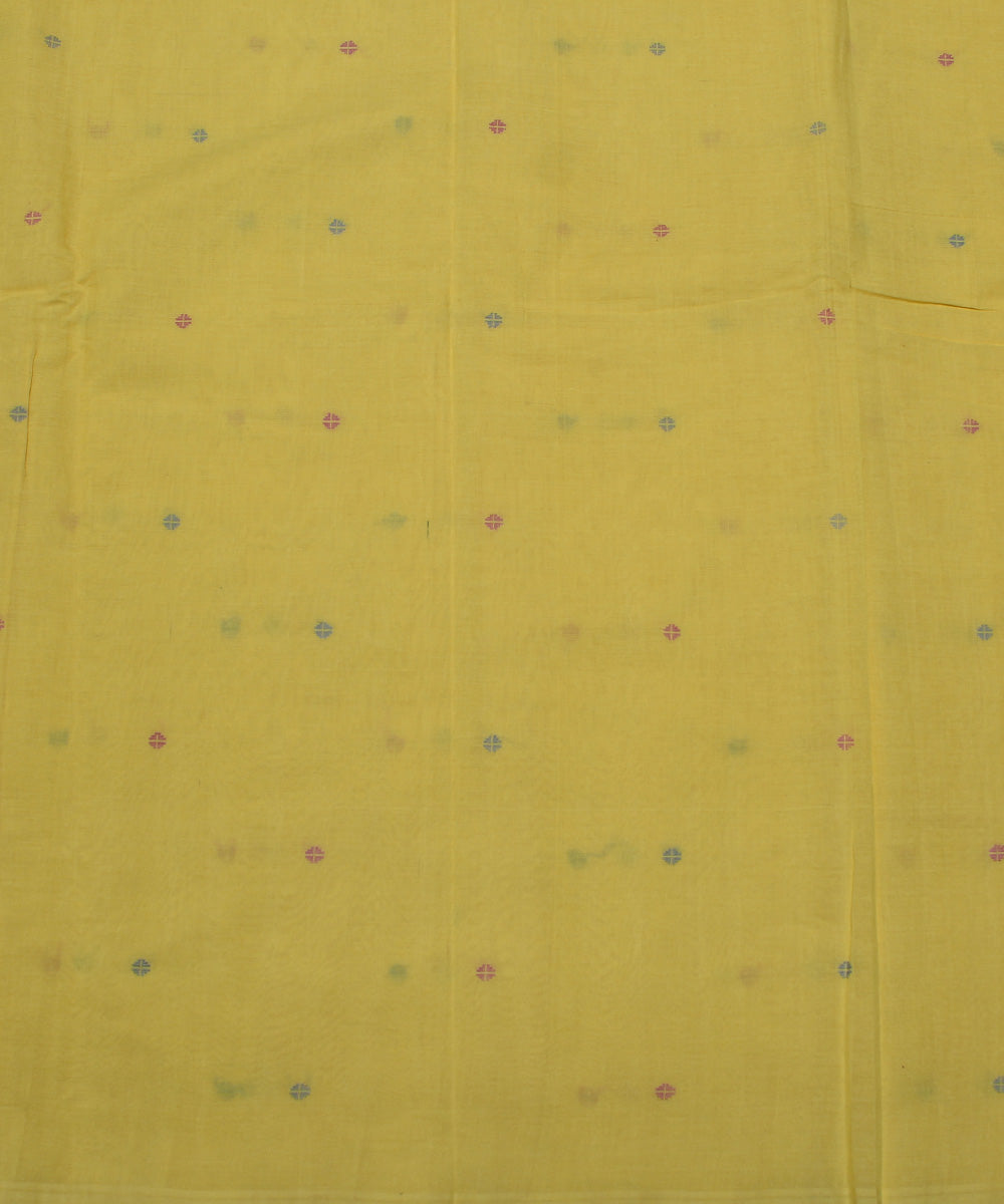 1.4m Yellow pink and grey handwoven cotton fabric