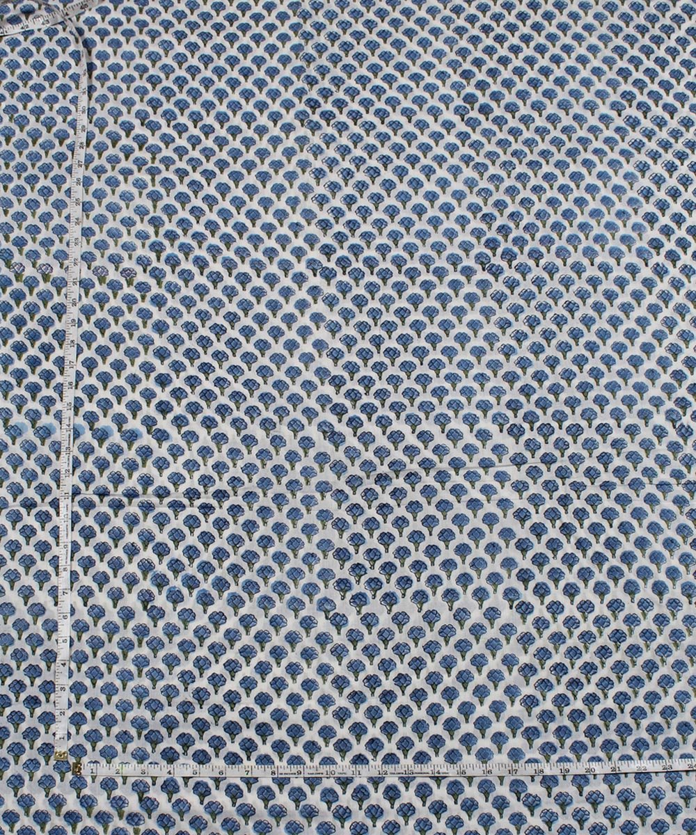 Blue floral handblock printed cotton fabric