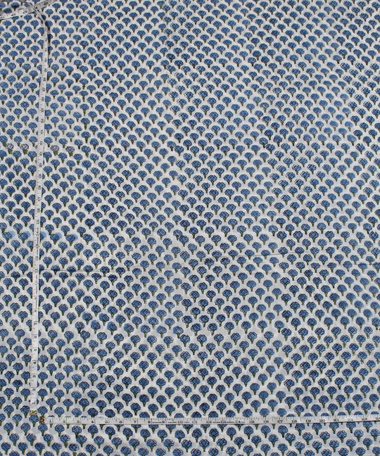 Blue floral handblock printed cotton fabric
