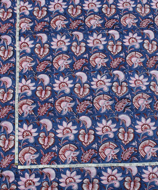 Navy blue floral block print cotton fabric
