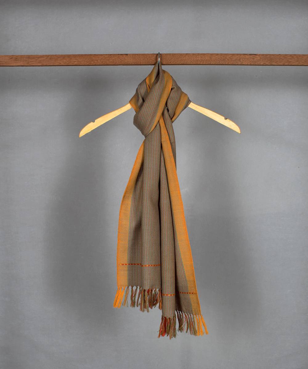Brown orange handloom woolen stole