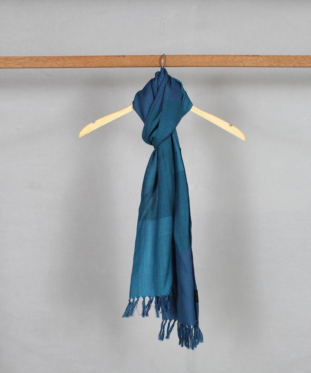 Navy blue handwoven woolen stole