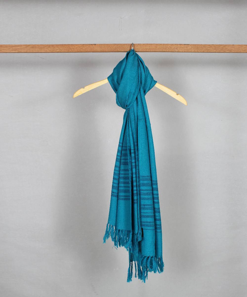 Handwoven sky blue woolen stole