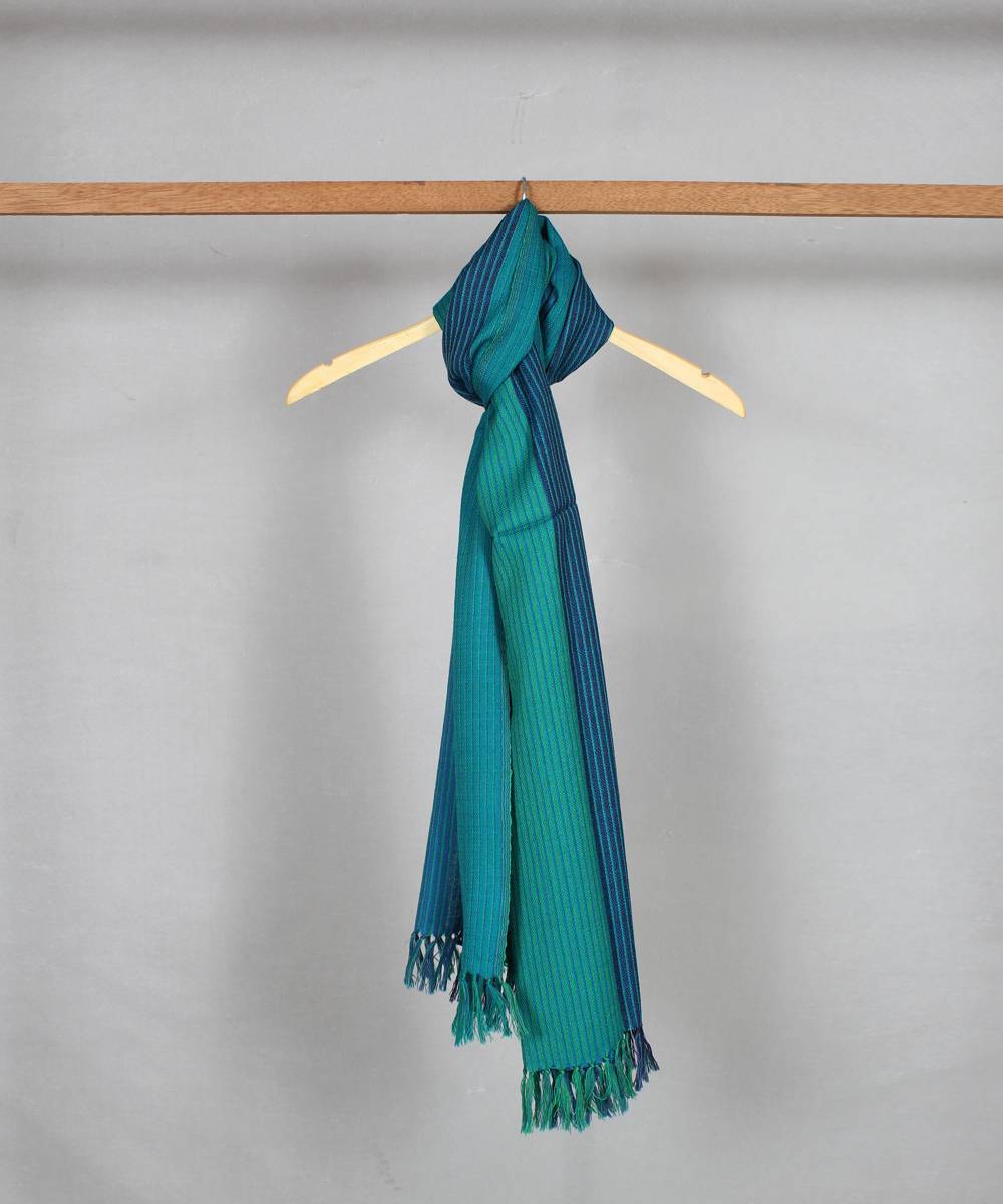 Striped blue green handloom woolen stole