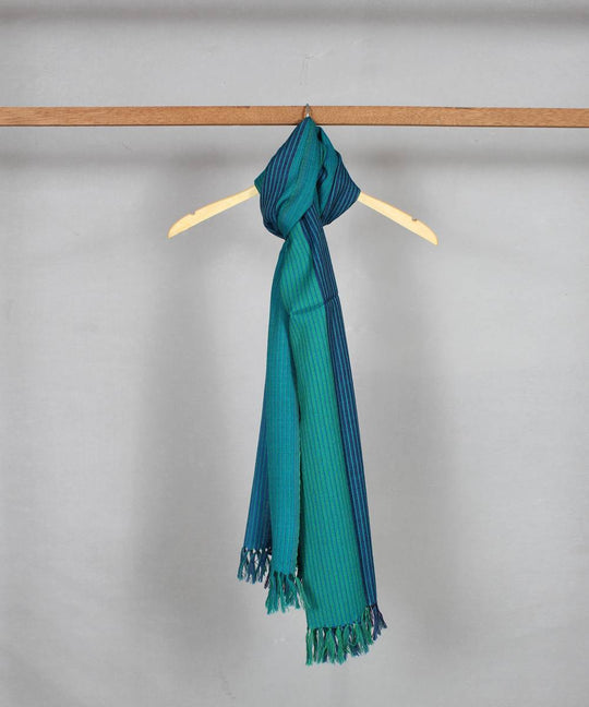 Striped blue green handloom woolen stole