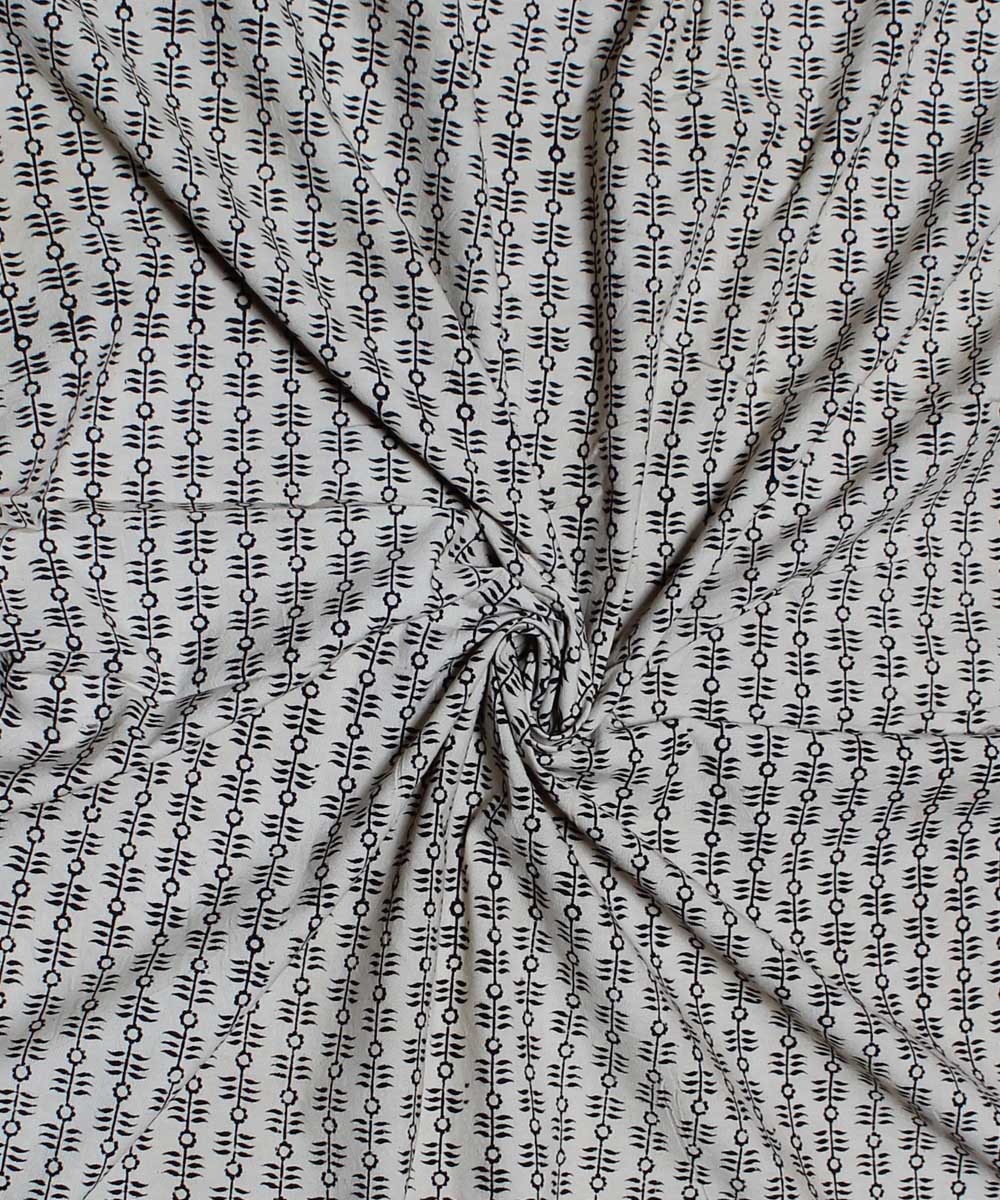 Beige black handblock printed cotton kalamkari fabric