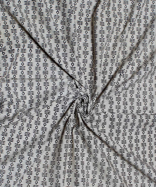 Beige black handblock printed cotton kalamkari fabric