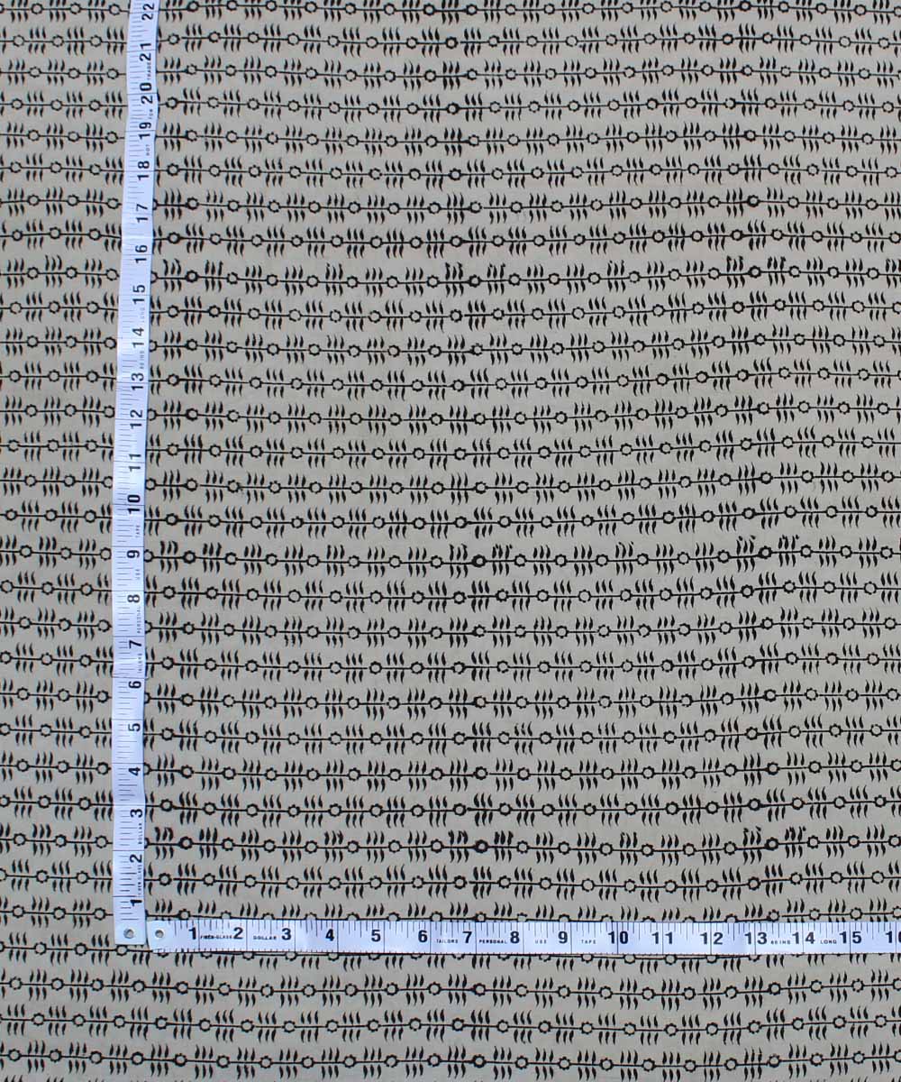 Beige black handblock printed cotton kalamkari fabric