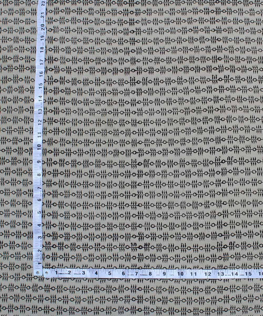 Beige black handblock printed cotton kalamkari fabric