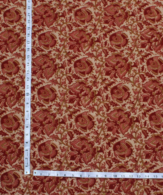 White pink handblock printed cotton kalamkari fabric