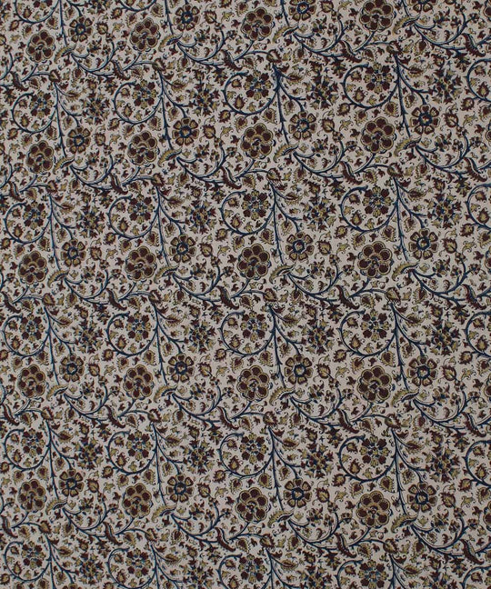 Beige brown handblock printed cotton kalamkari fabric