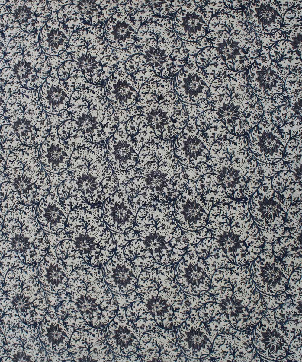 Beige grey handblock printed cotton kalamkari fabric