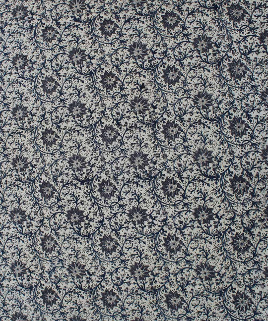 Beige grey handblock printed cotton kalamkari fabric