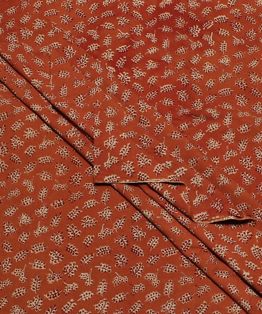 Orange red handblock printed cotton kalamkari fabric